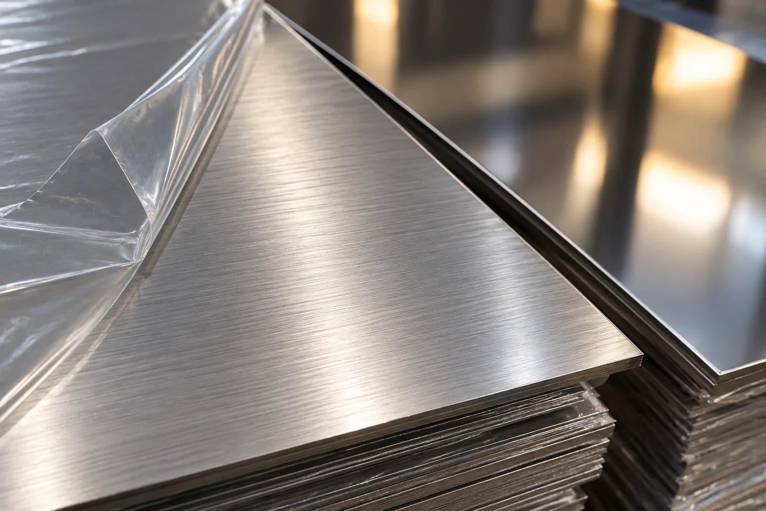 Brushed stainless steel sheet with protective film